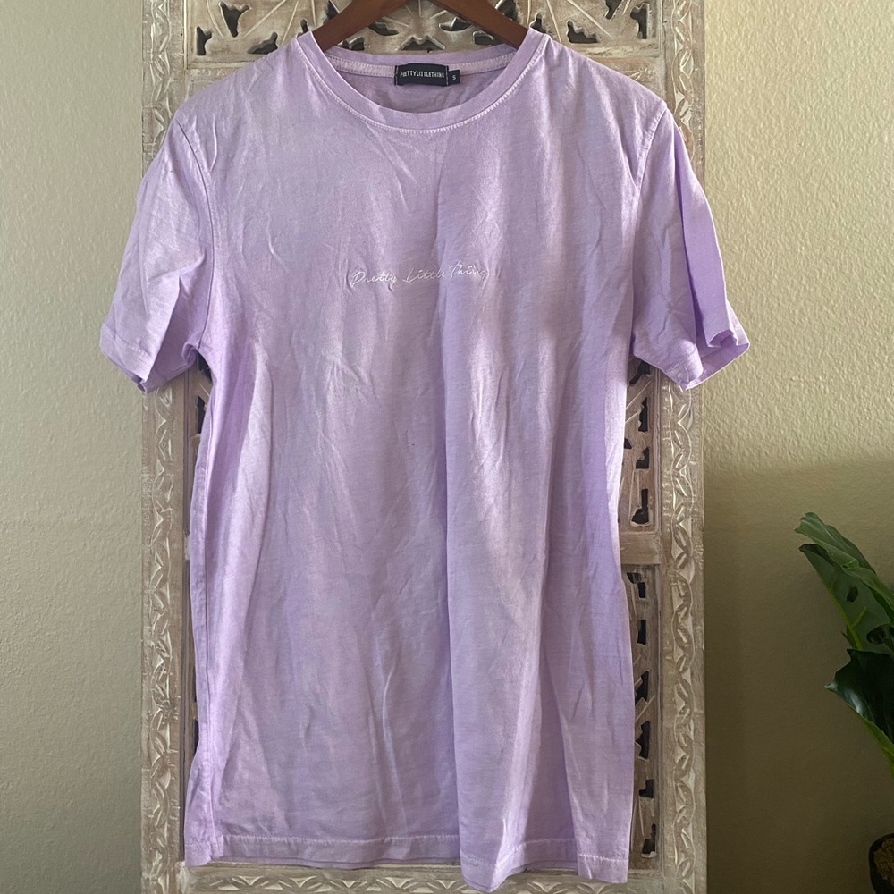 PRETTY LITTLE THING lilac embroidered logo shirt